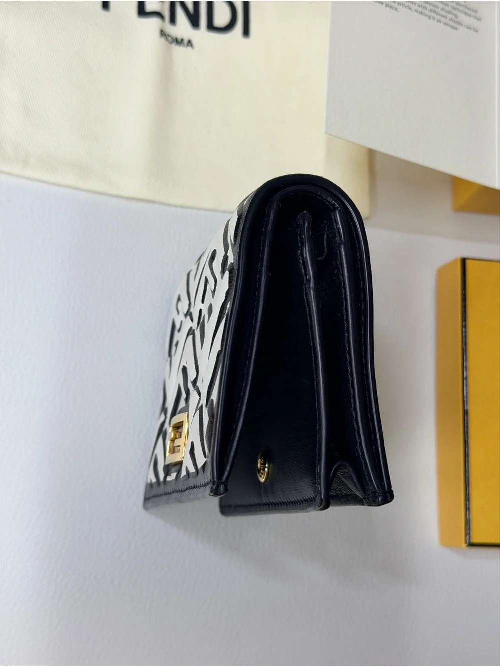 Discontinued Fendi Black & White FF Monogram Logo Leather Bifold Wallet Trendy